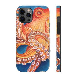 Red Orange Octopus On Blue Watercolor Ink Art Case Mate Tough Phone Cases Iphone 12 Pro Max