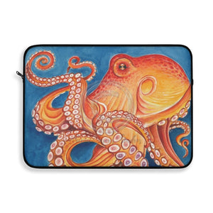 Red Orange Octopus On Blue Watercolor Ink Art Laptop Sleeve 15