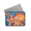 Red Orange Octopus On Blue Watercolor Ink Art Laptop Sleeve