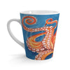 Red Orange Octopus On Blue Watercolor Ink Art Latte Mug 12Oz Mug