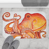 Red Orange Octopus On White Watercolor Ink Art Bath Mat Home Decor