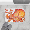Red Orange Octopus On White Watercolor Ink Art Bath Mat Home Decor