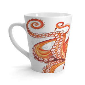 Red Orange Octopus On White Watercolor Ink Art Latte Mug 12Oz Mug
