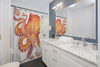 Red Orange Octopus On White Watercolor Ink Art Shower Curtain Home Decor