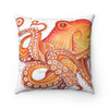 Red Orange Octopus On White Watercolor Ink Art Square Pillow 14 × Home Decor