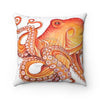 Red Orange Octopus On White Watercolor Ink Art Square Pillow Home Decor