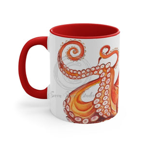 Red Orange Octopus Watercolor Accent Coffee Mug 11Oz /