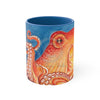 Red Orange Octopus Watercolor Blue Accent Coffee Mug 11Oz