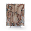 Red Pacific Octopus Tentacles Grey Watercolor Shower Curtain 71 × 74 Home Decor