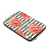 Red Peonies Grey Stripes Chic Laptop Sleeve