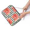 Red Peonies Grey Stripes Chic Laptop Sleeve
