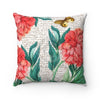 Red Peony Calligraphy Butterfly Art Square Pillow Home Decor