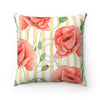 Red Poppies Beige Stripes Chic Art Square Pillow Home Decor