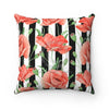 Red Poppies Black Stripes Chic Art Square Pillow 14X14 Home Decor