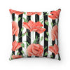 Red Poppies Black Stripes Chic Art Square Pillow Home Decor