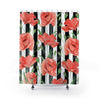 Red Poppies Black Stripes Shower Curtain 71X74 Home Decor