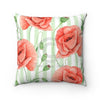 Red Poppies Green Stripes Chic Art Square Pillow 14X14 Home Decor