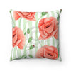 Red Poppies Green Stripes Chic Art Square Pillow Home Decor