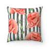 Red Poppies Grey Stripes Chic Art Square Pillow 14X14 Home Decor