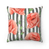 Red Poppies Grey Stripes Chic Art Square Pillow Home Decor