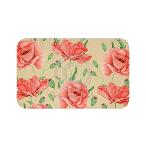 Red Poppies On Beige Watercolor Art Bath Mat Large 34X21 Home Decor