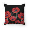 Red Poppies On Black Vintage Art Square Pillow 14 × Home Decor