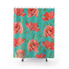 Red Poppies On Teal Watercolor Art Shower Curtain 71X74 Home Decor