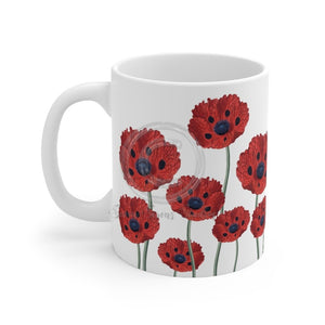 Red Poppies On White Vintage Art Mug 11Oz