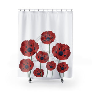 Red Poppies On White Vintage Art Shower Curtain 71 × 74 Home Decor