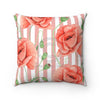 Red Poppies Pink Stripes Chic Art Square Pillow 14X14 Home Decor
