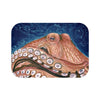 Red Rust Octopus Vintage Map Blue Cosmic Watercolor Art Bath Mat 24 × 17 Home Decor