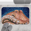 Red Rust Octopus Vintage Map Blue Cosmic Watercolor Art Bath Mat Home Decor