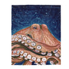 Red Rust Octopus Vintage Map Blue Cosmic Watercolor Art Velveteen Plush Blanket 50 × 60 All Over
