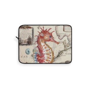 Red Seahorse Love Vintage Map Nautical Ocean Art Laptop Sleeve 15