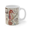 Red Seahorse Vintage Map Watercolor Mug 11Oz