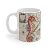 Red Seahorse Vintage Map Watercolor Mug 11Oz