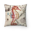 Red Seahorse Vintage Map Watercolor Square Pillow Home Decor