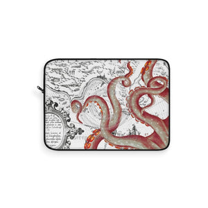 Red Tentacles Octopus Kraken Vintage Map Ink Art Laptop Sleeve 15
