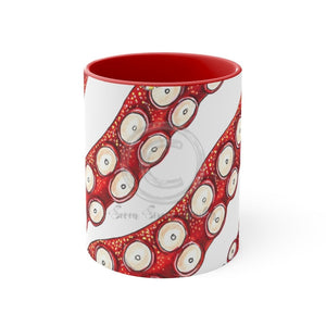 Red Tentacles Octopus On White Art Accent Coffee Mug 11Oz /