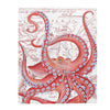 Red Tentacles Octopus Vintage Map Art Velveteen Plush Blanket 50 × 60 All Over Prints