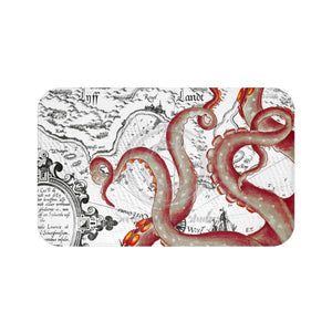 Red Tentacles Octopus Vintage Map Bath Mat 34 × 21 Home Decor