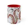 Red Tentacles Octopus Vintage Map On White Art Accent Coffee Mug 11Oz