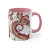 Red Tentacles Octopus Vintage Map On White Art Accent Coffee Mug 11Oz