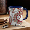 Red Tentacles Octopus Vintage Map On White Art Accent Coffee Mug 11Oz