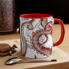 Red Tentacles Octopus Vintage Map On White Art Accent Coffee Mug 11Oz