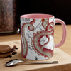 Red Tentacles Octopus Vintage Map On White Art Accent Coffee Mug 11Oz