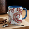 Red Tentacles Octopus Vintage Map On White Art Accent Coffee Mug 11Oz