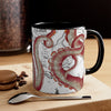 Red Tentacles Octopus Vintage Map On White Art Accent Coffee Mug 11Oz