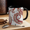 Red Tentacles Octopus Vintage Map On White Art Accent Coffee Mug 11Oz