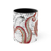 Red Tentacles Octopus Vintage Map On White Art Accent Coffee Mug 11Oz Black /